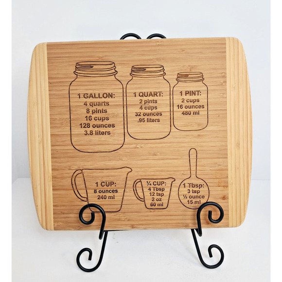 New Kitchen Measurements Wood Engraved Cutting Board With Stand - Unique Gifts - Picture 1 of 8